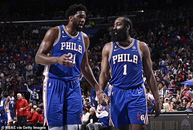 Joel Embiid (L) and Harden (R) carried the 76ers to the Eastern Conference Finals last season