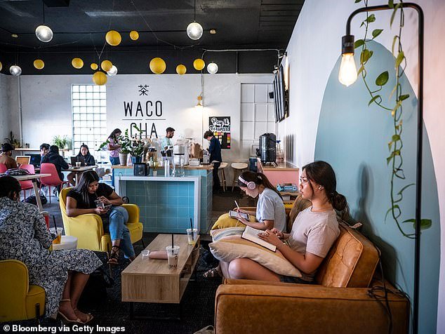 Customers at a bubble tea restaurant in an up-and-coming part of Waco, Texas