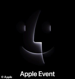 The Apple logo on the event page turns into this glowing version of the Mac OS Finder icon