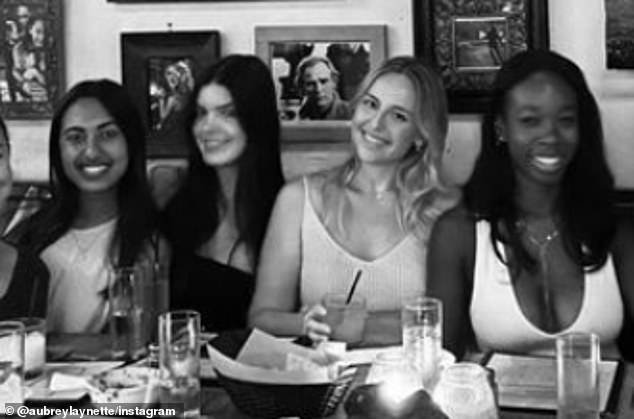 (L-R) Asha Weir, Niamh Rolston, Peyton Stewart and Deslyn Williams are pictured having dinner with friends just weeks before the women were mowed down and murdered