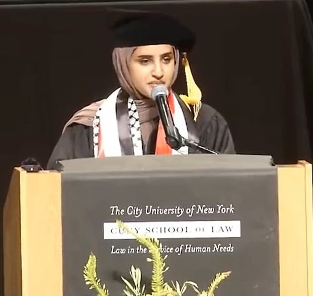 Fatima Mousa Mohammed took her graduation ceremony to blast the NYPD and US military as 'fascists' and called on her peers to continue 'revolution' against capitalism and racism across the country