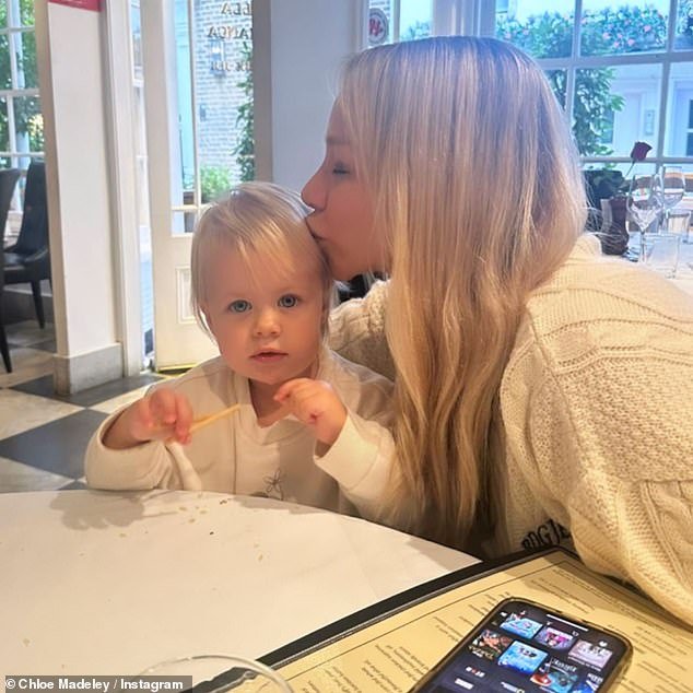 Family: Chloe Madeley, 36, and her husband James Haskell, 38, took their daughter Bodhi out to lunch on Saturday, just hours before announcing their split