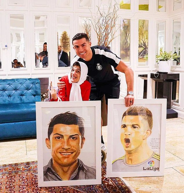 Iran has denied reports that Cristiano Ronaldo (right) could be sentenced for hugging painter Fatima Hamimi (left)
