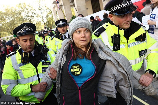 Thunberg was arrested by police on Tuesday at the rally outside the InterContinental Hotel in Park Lane, where a large gathering of oil executives was taking place.