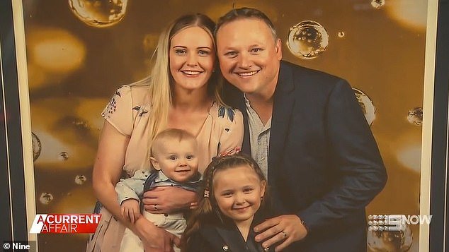 Senior Constable Justin Darney (pictured with his wife and children), a hard-working officer for 20 years in Logan, south of Brisbane, died in January in his early 40s after developing a rare and aggressive form of pancreatic cancer.  His wife believes it was caused by toxic mold at a police station where he worked