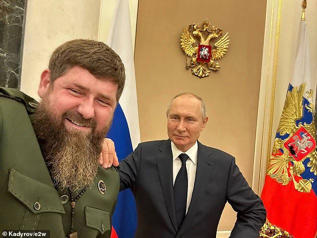 A recent photo of Putin with Ramzan Kadyrov, the head of the Chechen republic, showed the Russian president looking bloated and mottled