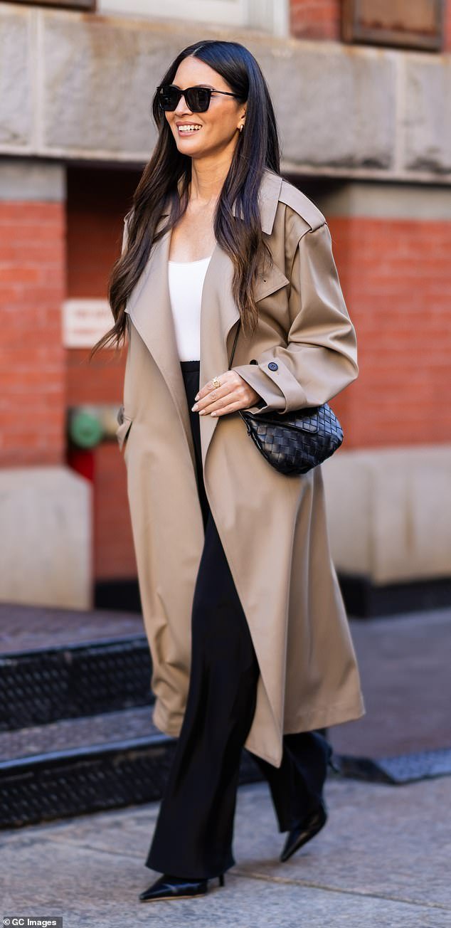 Classy: Olivia Munn, 43, looked business chic as she strolled the busy streets of Tribeca, Manhattan on Friday