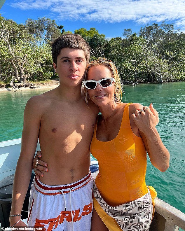 Pip Edwards (right) has revealed that her online presence has affected her teenage son.  PE Nation designer shares Justice Maximus, 17, (left) with her ex, fellow fashion brand owner Dan Single
