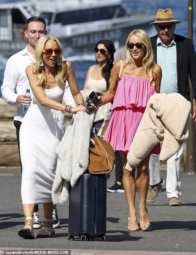 They are both known for their impressive radio careers, high-profile divorces and platinum blonde locks.  So it was no surprise to see Jackie 'O' Henderson, 48, (right) teaming up with girlfriend Carrie Bickmore, 42, (left) during a boozy afternoon cruise on Saturday.  (The couple are pictured disembarking with male friends)
