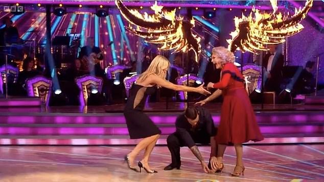 Oh no!  Angela Rippon, 79, suffered a wardrobe malfunction during Strictly Come Dancing on Saturday, with partner Kai Widdrington coming to her rescue.