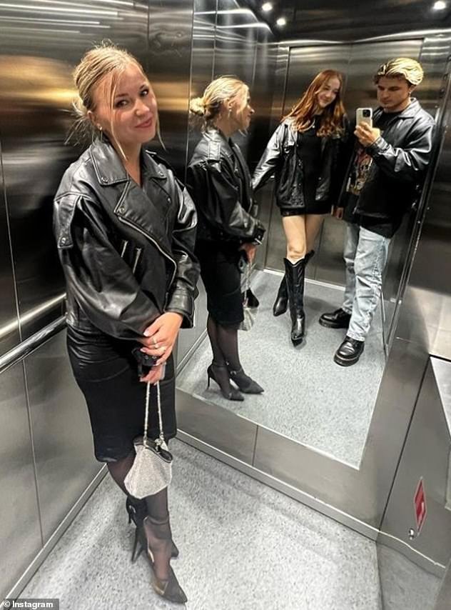 The whole gang: Anastasia, who lives in Italy, shared a cute selfie of her, Nikita and Lauren setting up a stylish display in a lift before the trio hopped on a Rickshaw in central London and headed to the theater - seemingly giving the seal of approval