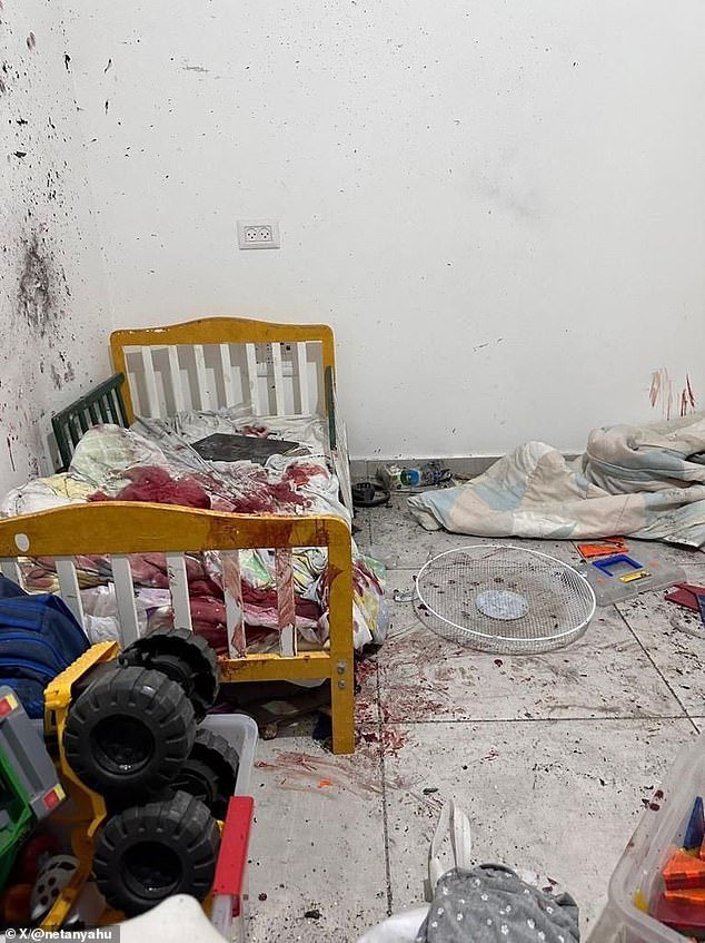 Hamas left a trail of destruction at a number of kibbutzim near the Gaza border, including children's beds soaked in blood