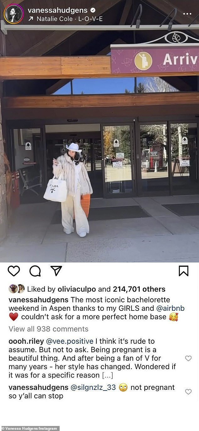 In October, Vanessa shut down pregnancy speculation after Instagram followers asked if she was expecting