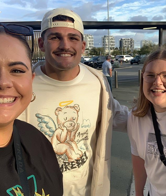 Cleary sparked romance rumors with Fowler last Sunday when he was pictured in a selfie with two Matildas fans outside Optus Stadium in Perth after flying in to support her ahead of the team's big win over the Philippines.