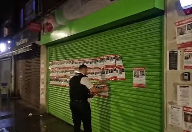 Video widely shared on social media showed two officers standing outside Cullimore Pharmacy in Edgware, while flyers showed the innocent missing citizens on the outside of the building