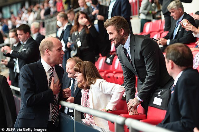 William greets David Beckham at Wembley during Euro 2020