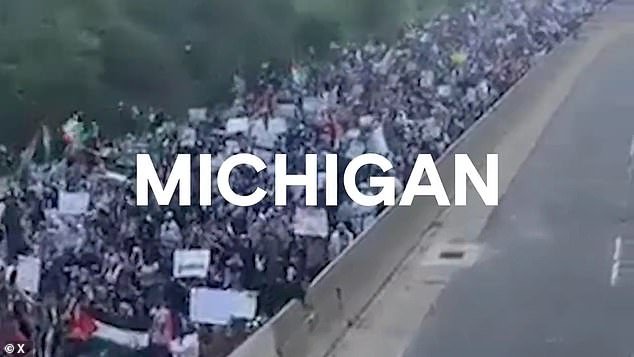 The scenes also showed protesters chanting from Ohio: “No peace on stolen land!”  Illinois, 'Free!  Free!  Palestine!'  and Michigan 'From the River to the Sea'