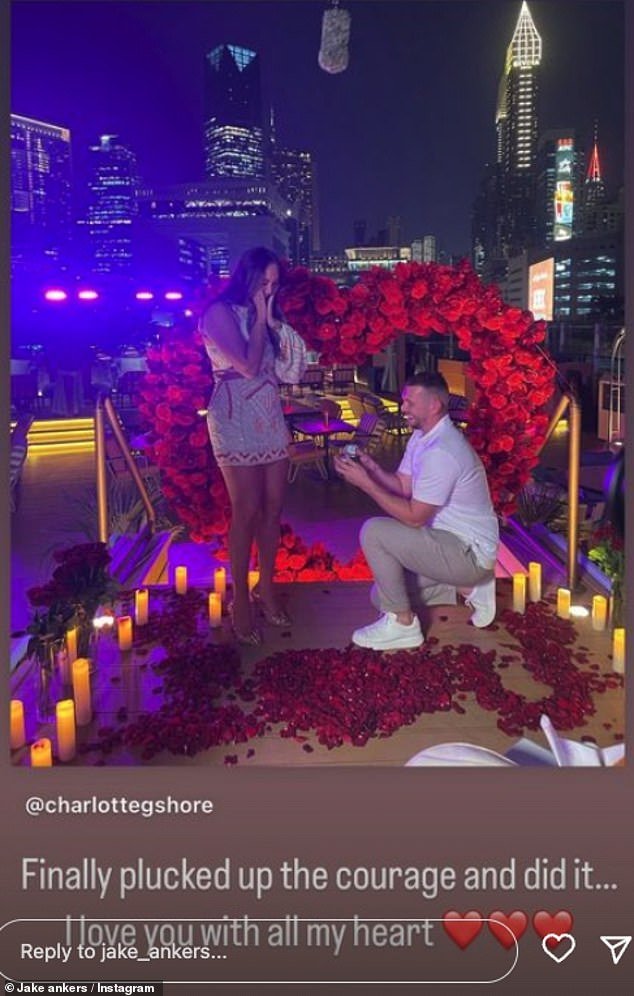Happy couple: Jake shared his own photo of the proposal, writing: 'Finally got up the courage and did it... I love you with all my heart'