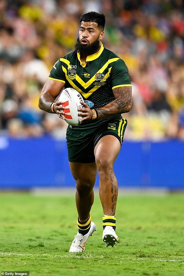 Uiatu 'Joan' Taufua is the mother of Brisbone Broncos NRL star Payne Haas (pictured playing for Australia last month)
