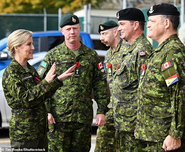 Sophie, 58, was all smiles as she greeted army personnel at the Lake Street Armory military barracks in St. Catharines