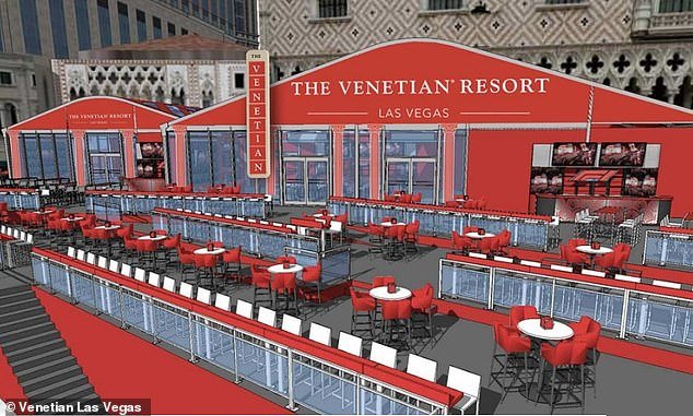 The area outside The Venetian will be transformed into a seating area for F1, similar to the concept above