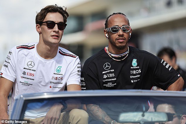 Hamilton finished more than a minute behind Verstappen on Sunday, while teammate George Russell (left) retired with an engine failure