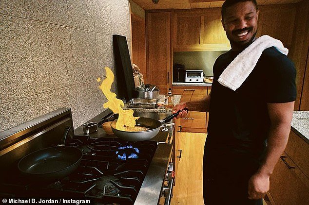 Back to top: The Creed star grinned as he cooked up a fiery stir-fry.  He had not posted to his main Instagram page since mid-August
