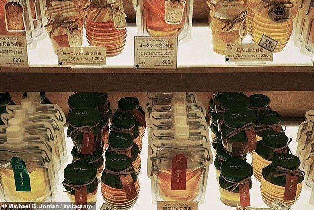 Sweet treat: Michael also gave his 24.3 million followers a glimpse into his shopping trips with a photo of a display of jars and plastic bags full of honey