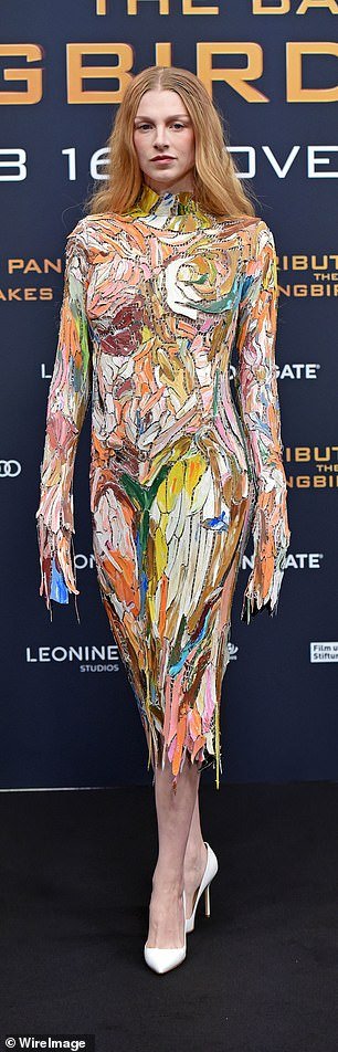 Artistic: Also in attendance was Euphoria star Hunter Schafer, 24 – who plays Tigris – who wowed in a colorful figure-hugging dress, with sleeves that extended past her hands