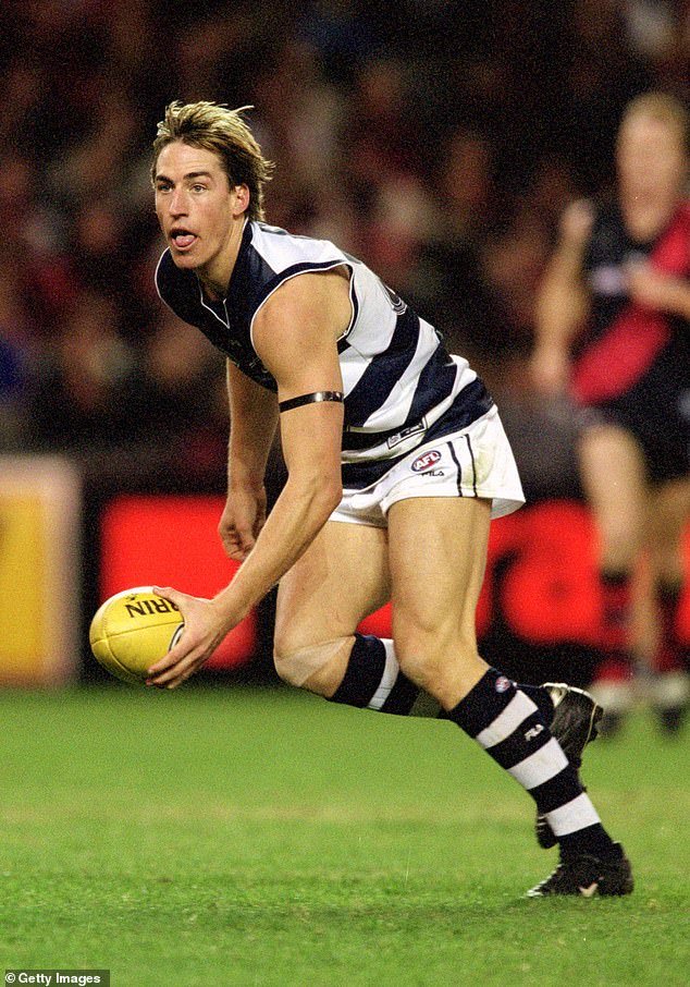 The 47-year-old scored 79 goals during his 163-game career with the Geelong Cats (pictured) and Melbourne Demons