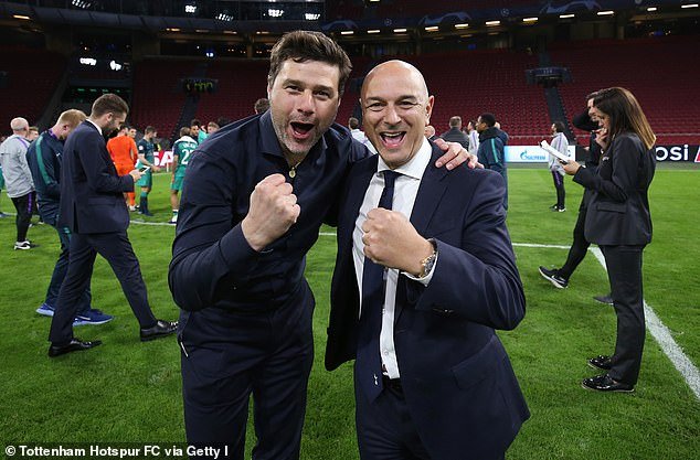 Pochettino took Spurs to the Champions League final in 2019 (above) but was sacked six months later by Tottenham chairman Daniel Levy (right)