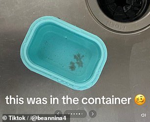 She showed what kind of nasty gunk was left in the container after washing, which previously contained vinegar
