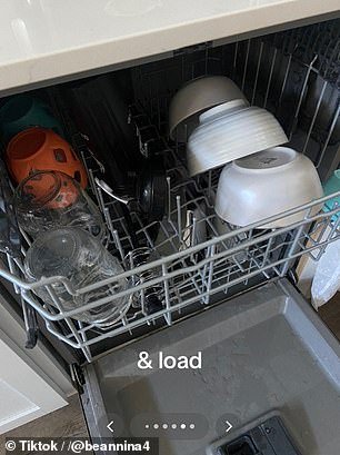 Finally, she filled her dishwasher with dirty dishes and turned it on