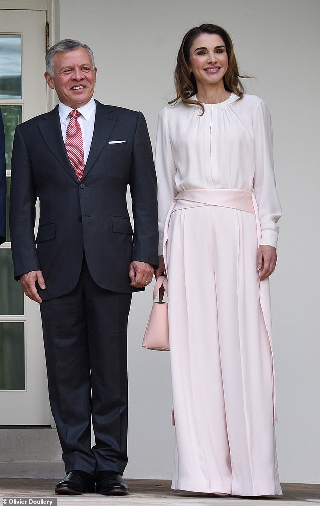 King Abdullah II and Queen Rania of Jordan as they arrive at the South Portico of the White House on June 25, 2018 in Washington, DC