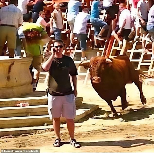 Put down the phone!  A man at a bull run would probably regret the call