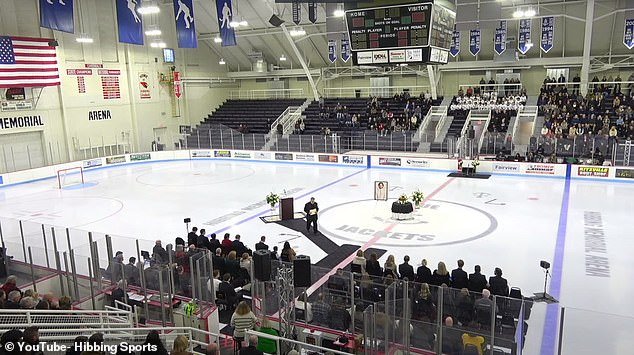 Friends and family gathered Monday at Hibbing Memorial Arena to remember Johnson