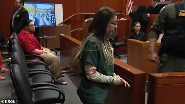 O'Connor wore thick-framed glasses and had her blonde hair dye grown out, as the judge stressed she is not eligible for bail and will remain in jail while she fights the charges.
