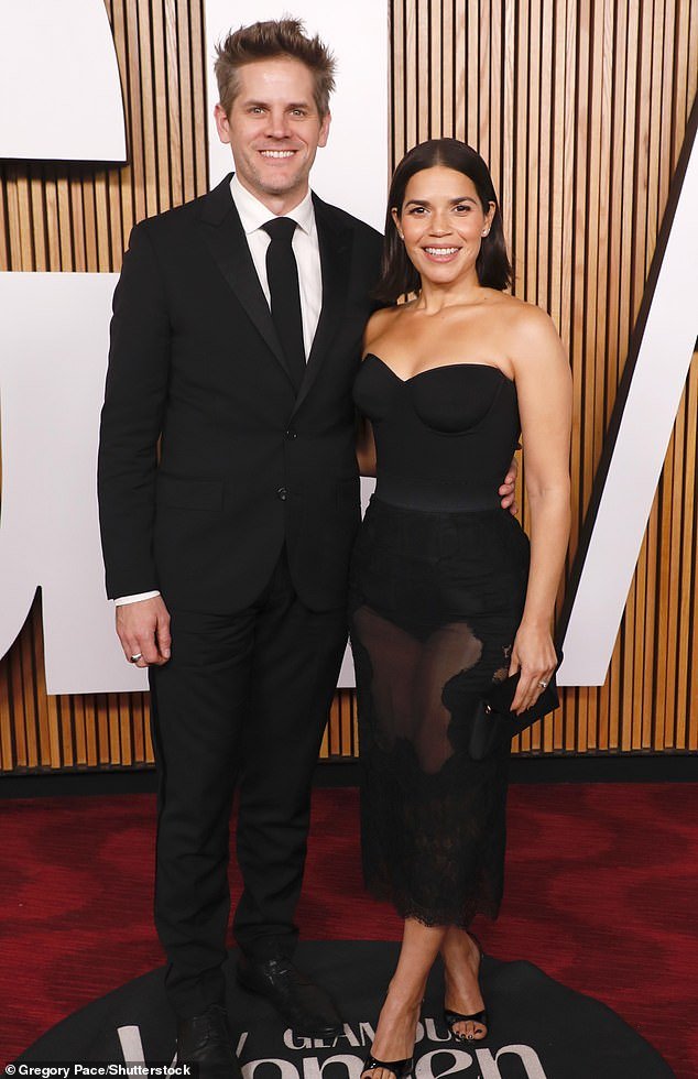 America Ferrera (right) and her husband Ryan Williams attend the Glamor Women of the Year awards, where Ferrera received an award from Hillary and Chelsea Clinton