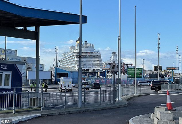 Pictured is Saga Cruises' Spirit of Discovery in port at Portsmouth International Port after the incident last weekend