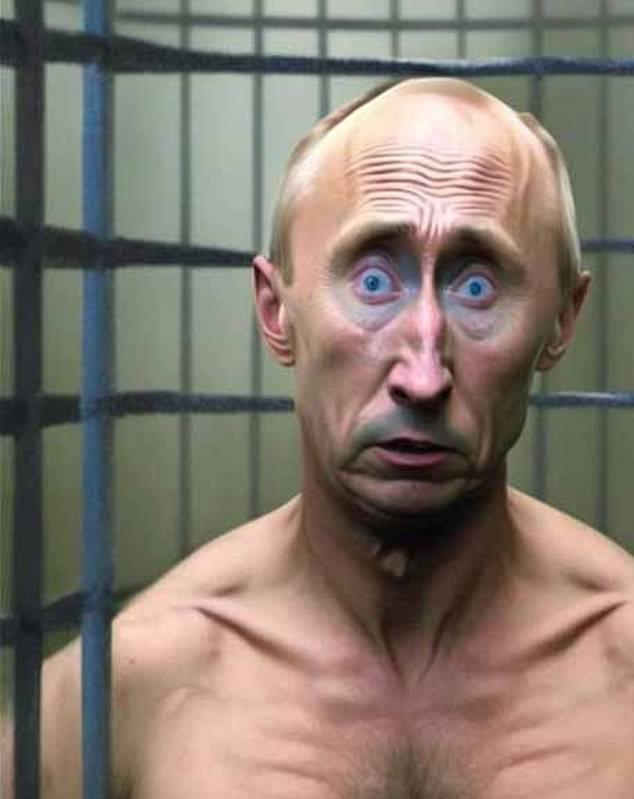 One image created by the AI ​​chatbot shows a naked Putin standing up and holding a wooden stick, while another shows the Russian despot naked as he looks terrified in what appears to be a prison cell