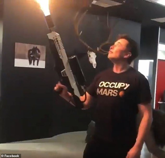 Videos posted online show it can shoot a thick flame more than five feet long.  Musk played with the device in small office environments, said the engineer, who at one point feared Musk might set someone's hair on fire
