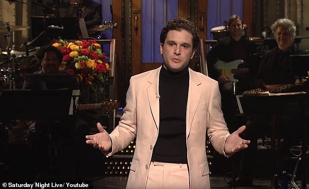 Once in a blue moon: The last time he appeared without his bushy beard was on Saturday Night Live in 2019