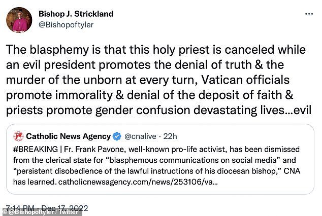 1699761230 423 Pope Francis fires outspoken Texas Bishop Joseph Strickland who called
