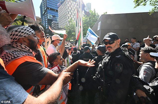 Pro-Palestinian protests were held across the country on Sunday, including in Brisbane (pictured)