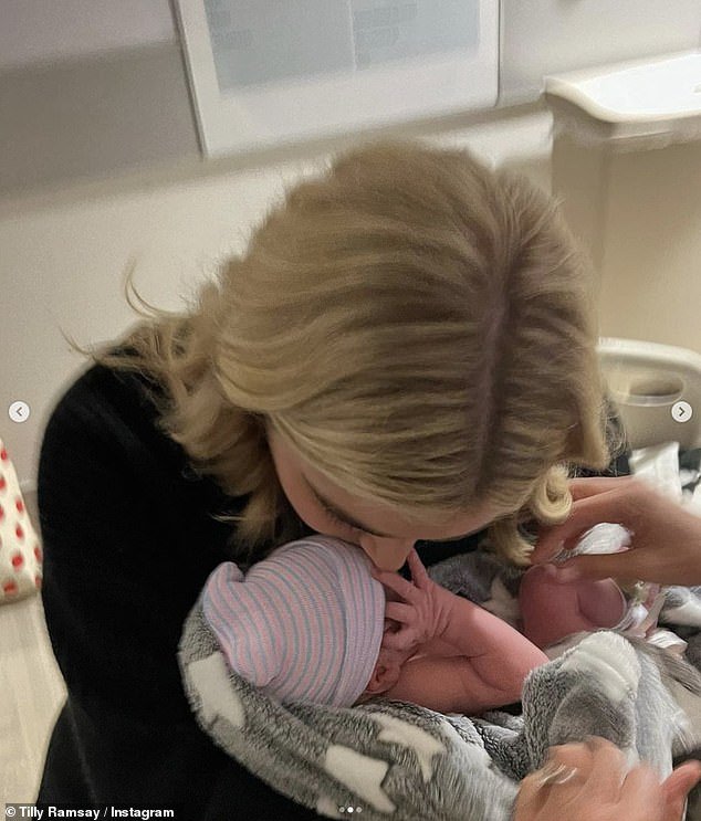Cute: Strictly star Tilly shared a string of photos kissing baby Jesse's forehead