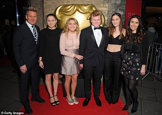 Family: The couple are already parents to Megan, 24, twins Holly and Jack, 23, Tilly, 21, and Oscar, four (LR Gordon, Megan, Matilda, Jack, Holly and Tana in 2016)