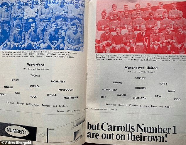 Charlton lined up for United in both legs of the 1968 European Cup tie with Waterford