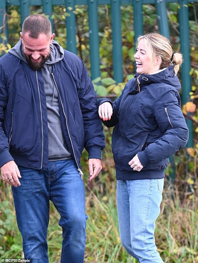 They really are friends: soap stars Anthony and Sally were in good spirits as they filmed the tense scenes