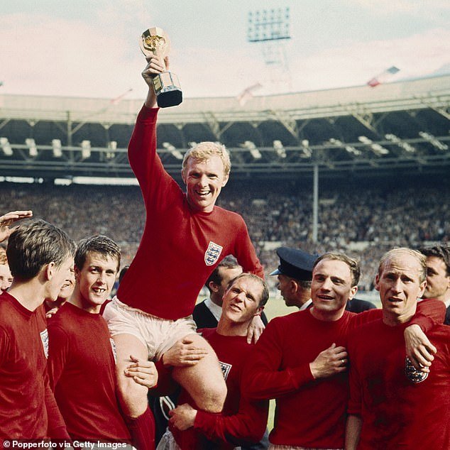 Sir Bobby (pictured right) celebrating England's victory at the 1966 World Cup