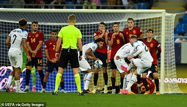 Cole Palmer's free-kick deflected off Curtis Jones and went wrong-footed for the Spanish goalkeeper during England's 1-0 win in the U21 European Championship final